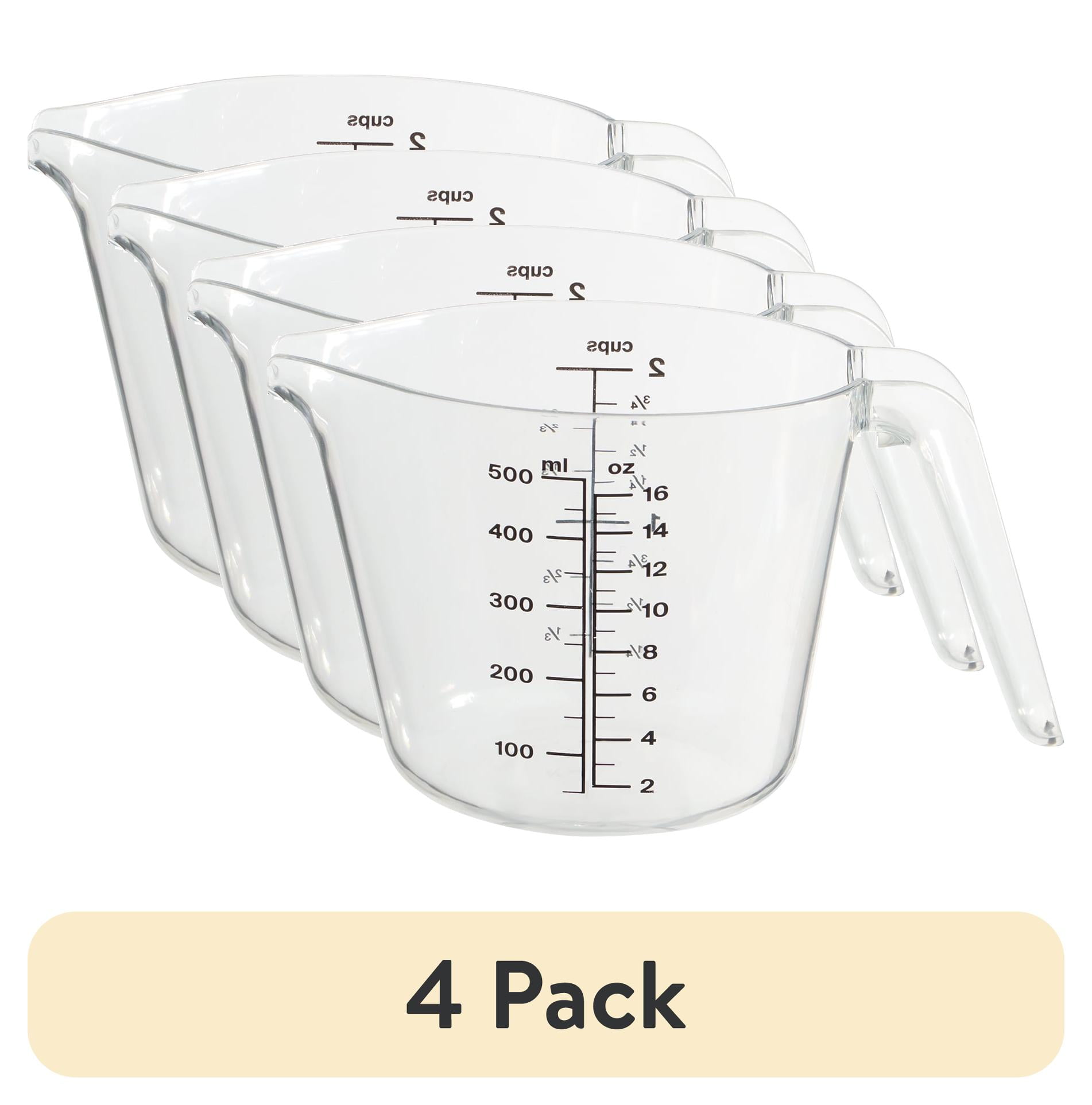 (4 pack) Mainstays 2-Cup Large Spout Plastic Measuring Cup, Clear