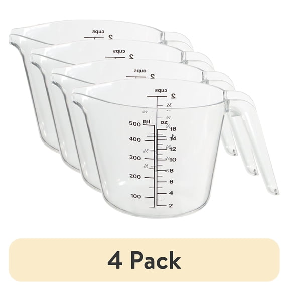 (4 pack) Mainstays 2-Cup Large Spout Plastic Measuring Cup, Clear