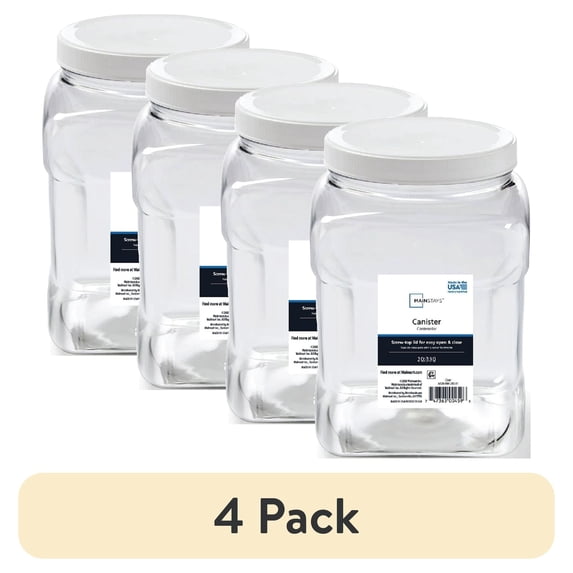 (4 pack) Mainstays 2-Quart Plastic Clear Canister with White Twist-Top Lid (1 Each) 4.85" x 4.73" x 7.30", A Practical Choice for Pantry Organization and Food Storage