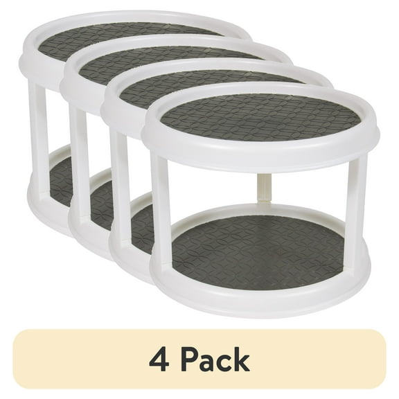 (4 pack) Mainstays 2-Tier Plastic Lazy Susan Turntable Organizer, Rotating Spice Rack for Kitchen Cabinet, Pantry and Countertop Organization