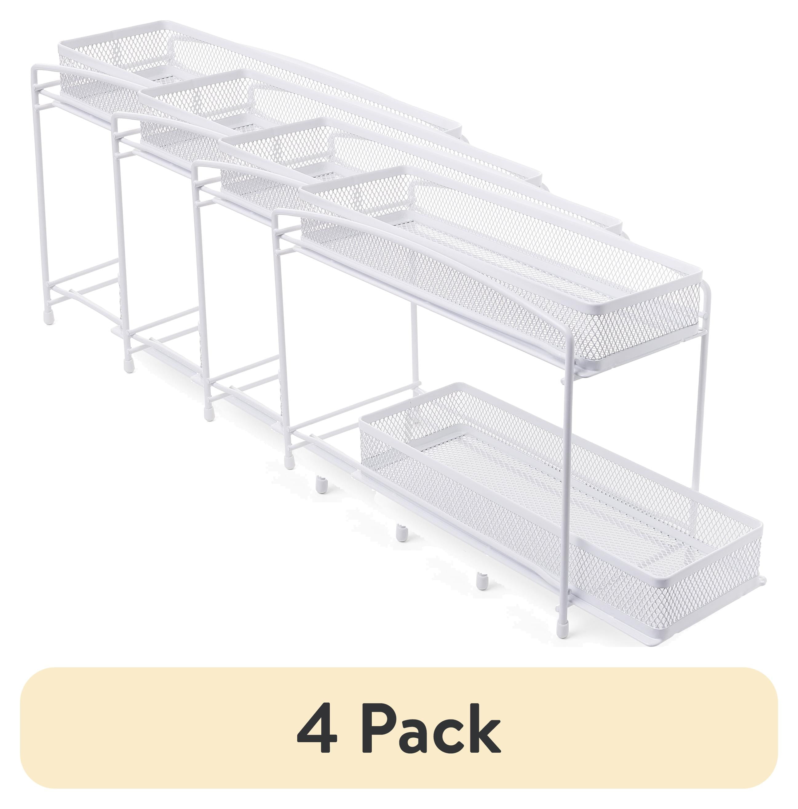 (4 pack) Mainstays 2-Tier Pull-Out Spice Organizer Rack, 4.5 in x 11 in, White