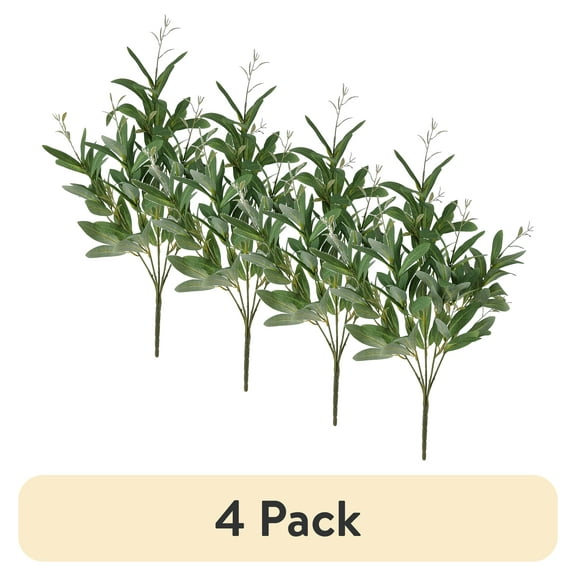 (4 pack) Mainstays 24" Artificial Green Laurel Bay Bush, Not in Pot.
