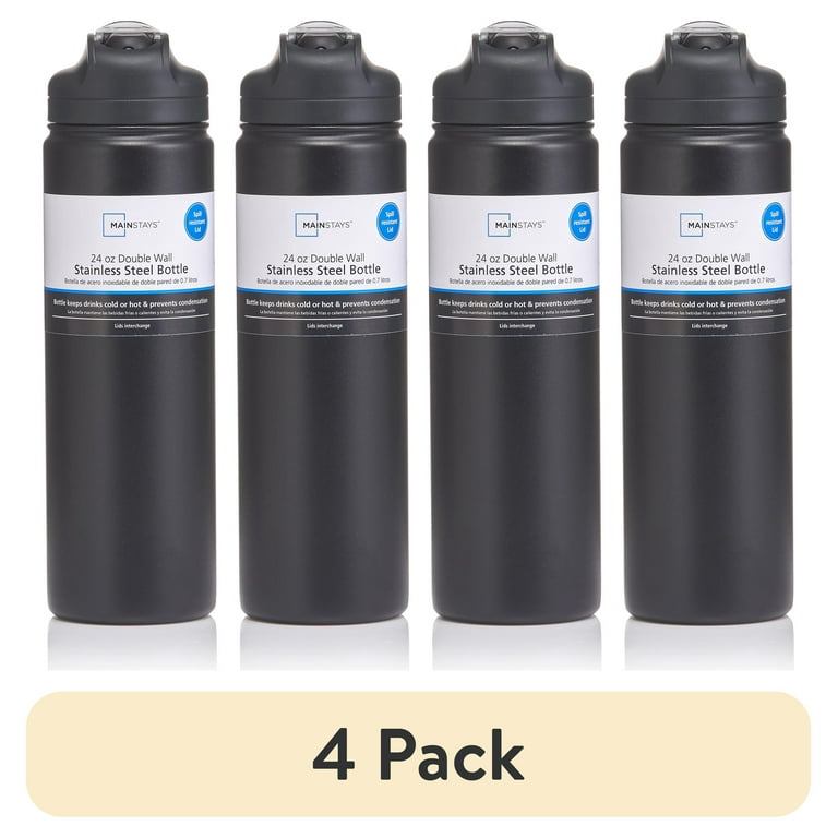 4 pack) Mainstays 24 fl oz Rich Black Solid Print Insulated