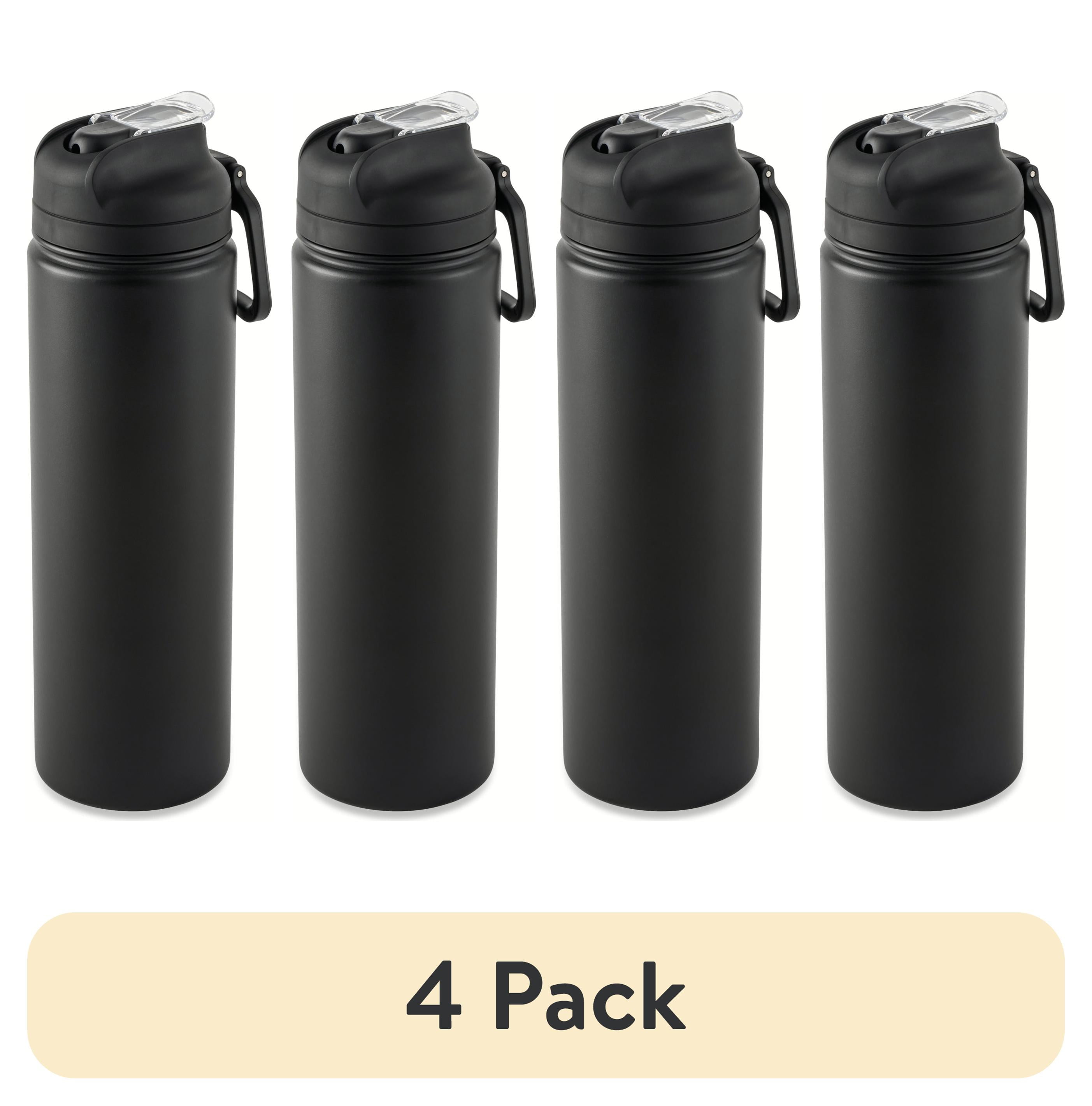 (4 pack) Mainstays 24 oz Stainless Steel Sip Water Bottle, Black