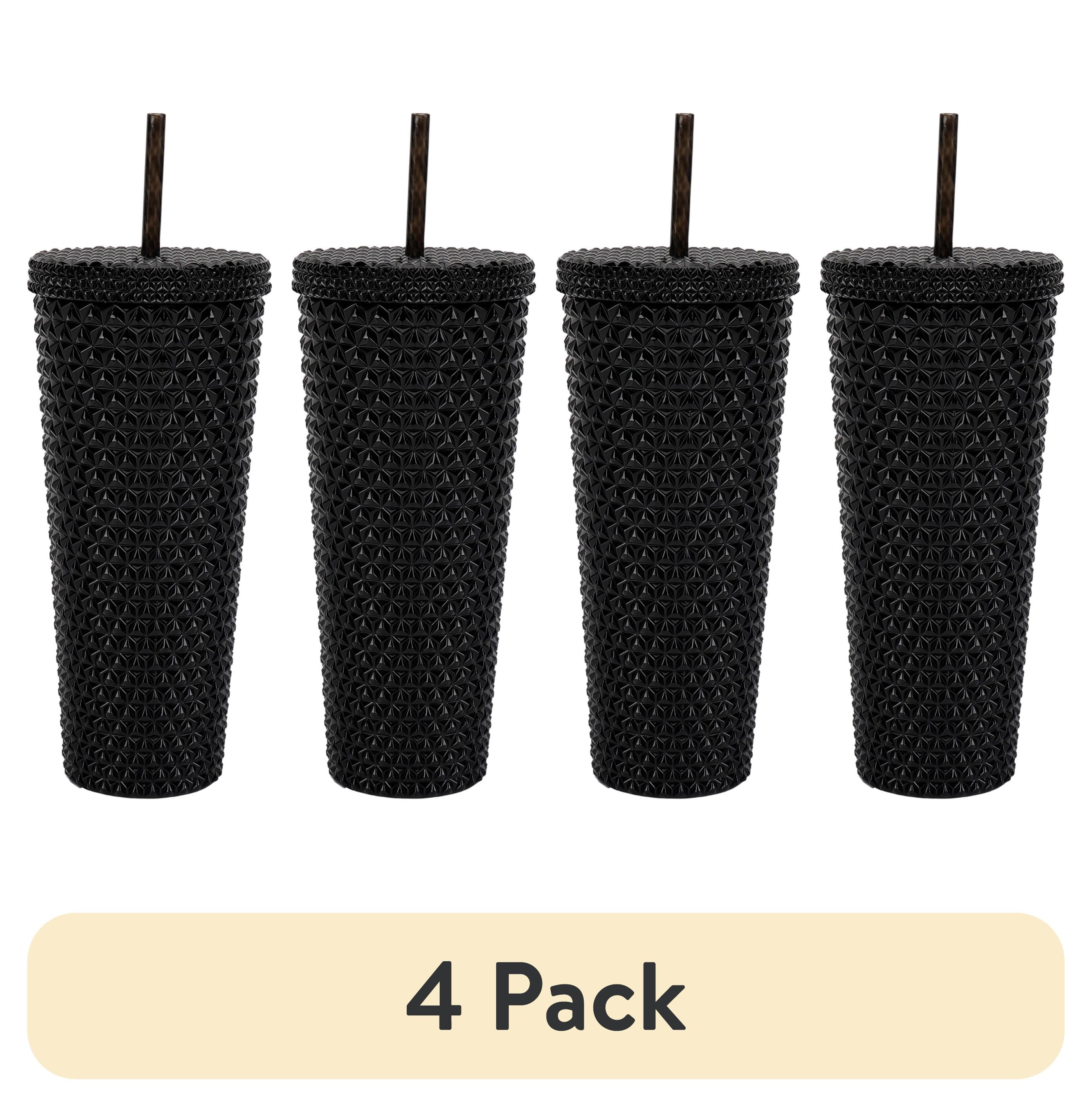 (4 pack) Mainstays 26-Ounce Capacity Plastic Double Wall Insulated Iridescent Textured Tumbler with Straw, Black