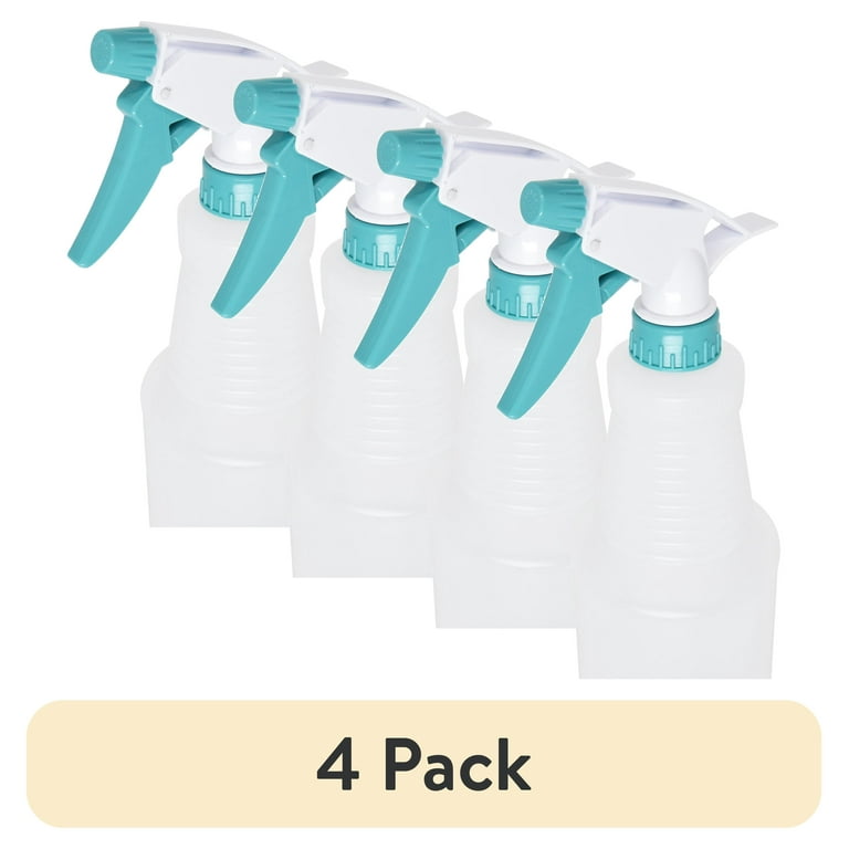 DETO×4bottles 4 pack) Mainstays Plastic Clear Spray Bottle with Teal Lid and