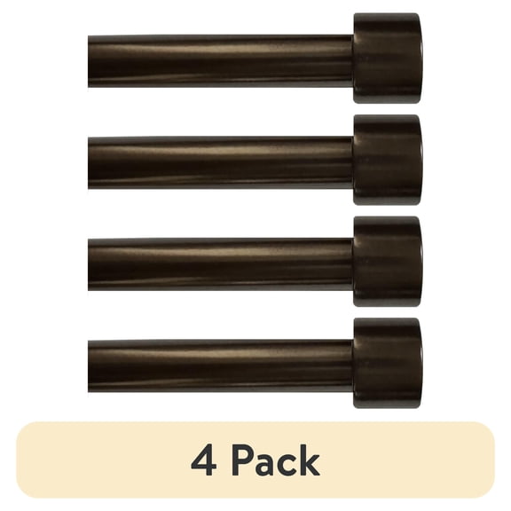 (4 pack) Mainstays 3/4" Bronze Cap Adjustable Single Curtain Rod Set, 30-84”