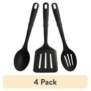 (4 pack) Mainstays 3-Piece Kitchen Utensil Set, Slotted Spatula, Slotted Spoon and Solid Spoon, Black, Nylon
