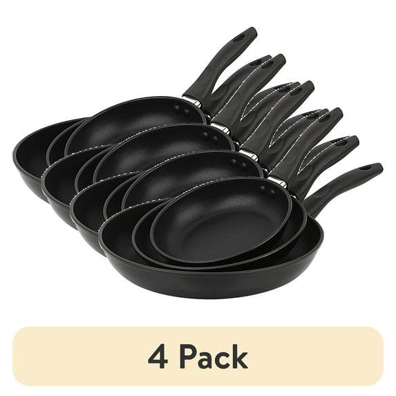 (4 pack) Mainstays 3-Piece Nonstick Aluminum Skillet Set, Black
