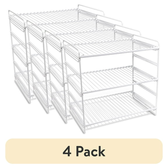 (4 pack) Mainstays 3-Tier Adjustable Storage Shelf, White, Best Used for Everyday Kitchen Organization