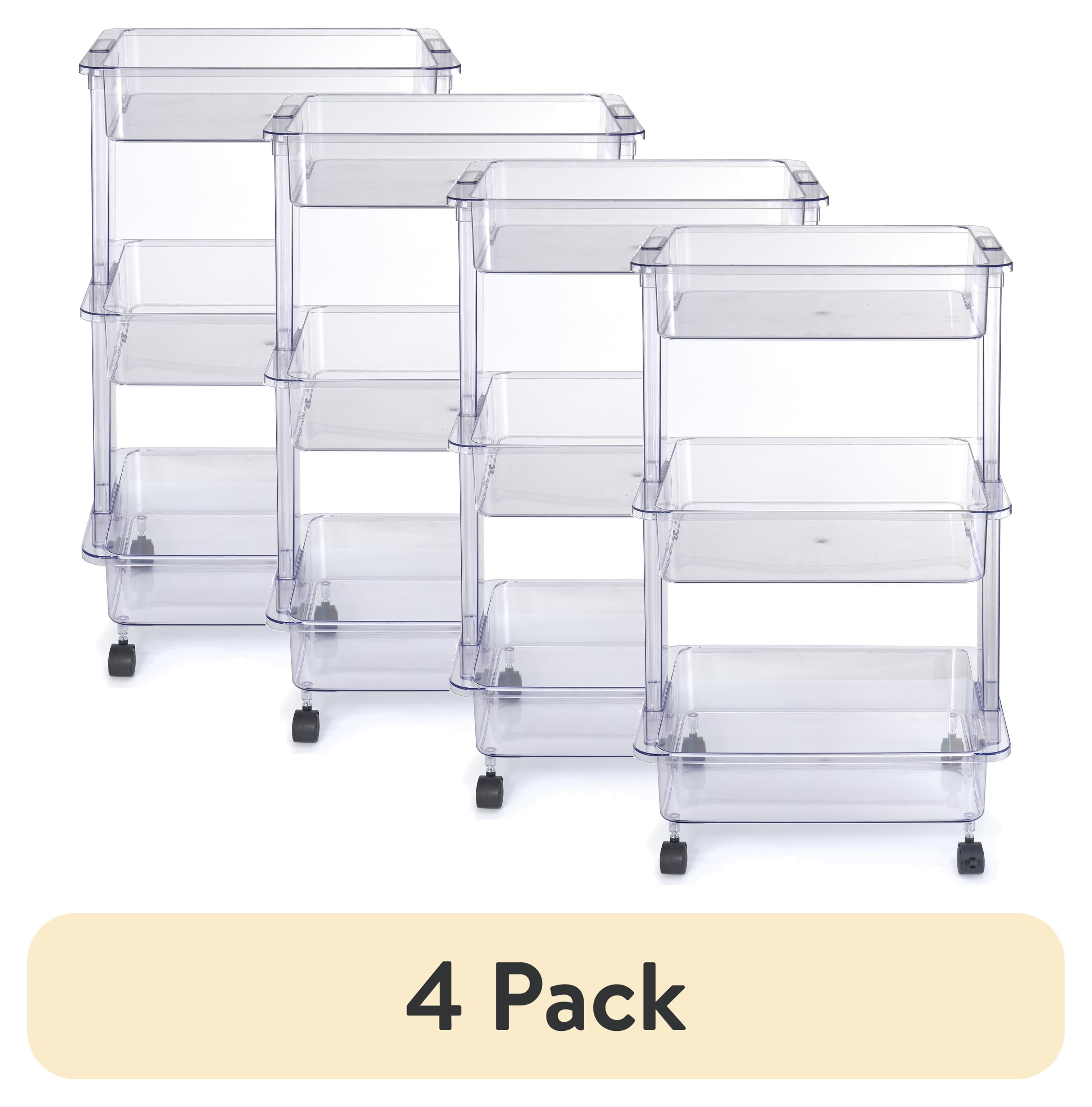 (4 pack) Mainstays 3 Tier Plastic Clear Laundry Storage Cart, Adult