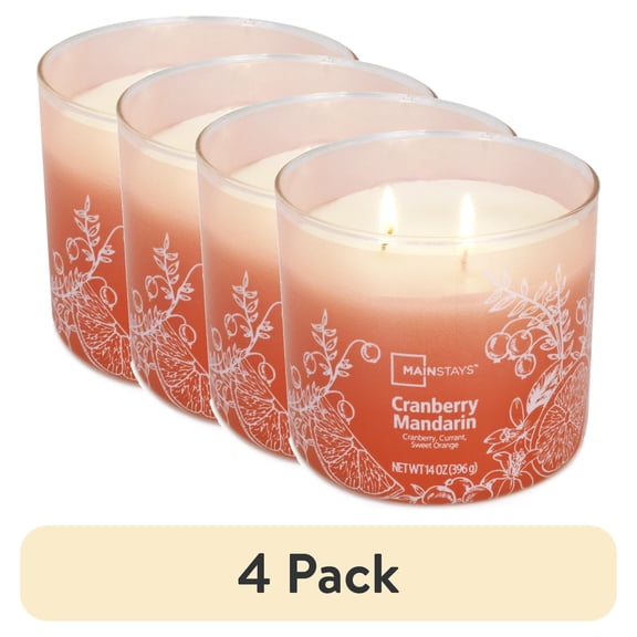 (4 pack) Mainstays 3-Wick Ombre Wrap Cranberry Mandarin Candle, 14-Ounce