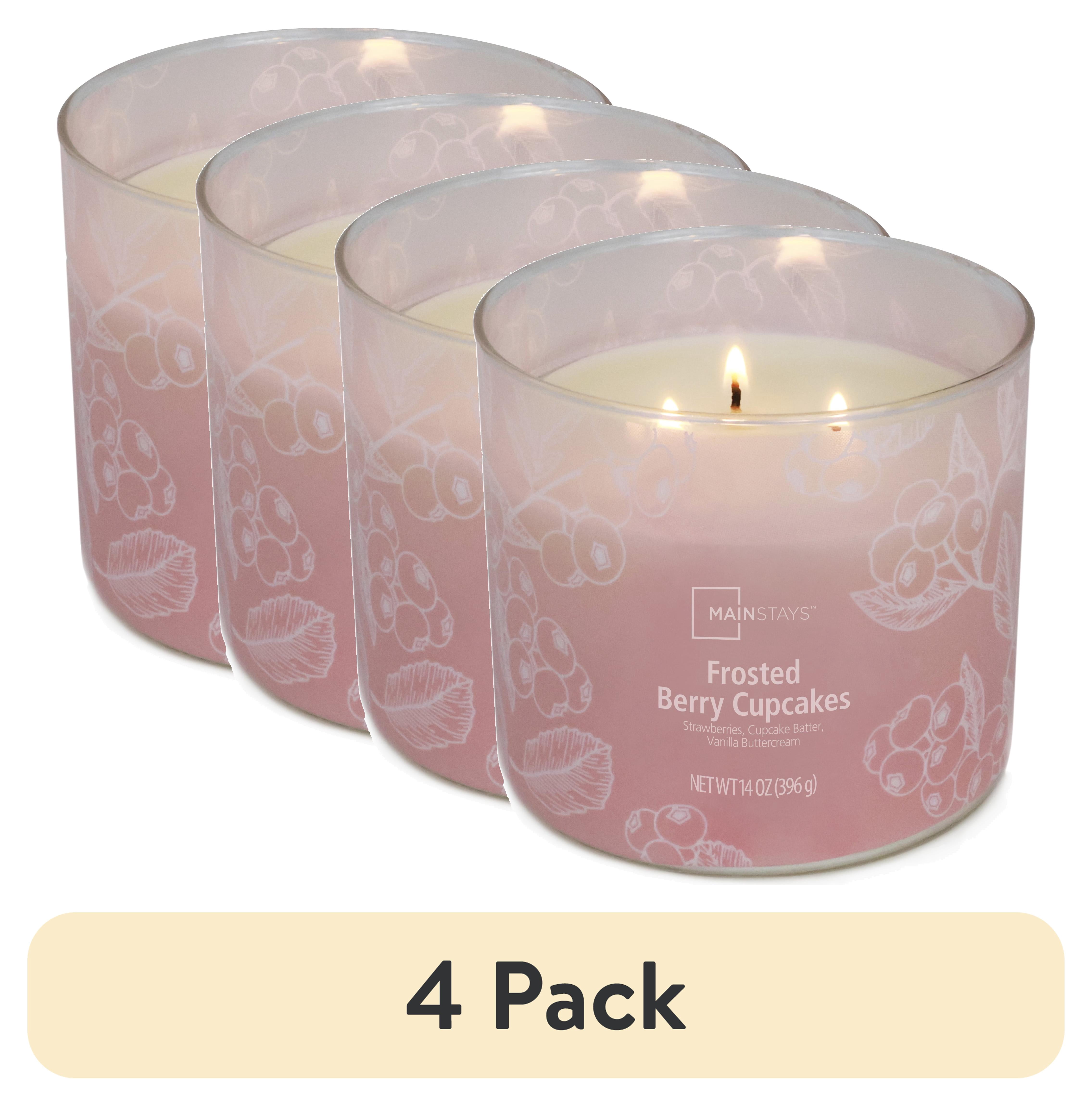 (4 pack) Mainstays 3-Wick Ombre Wrap Frosted Berry Cupcakes Candle, 14-Ounce