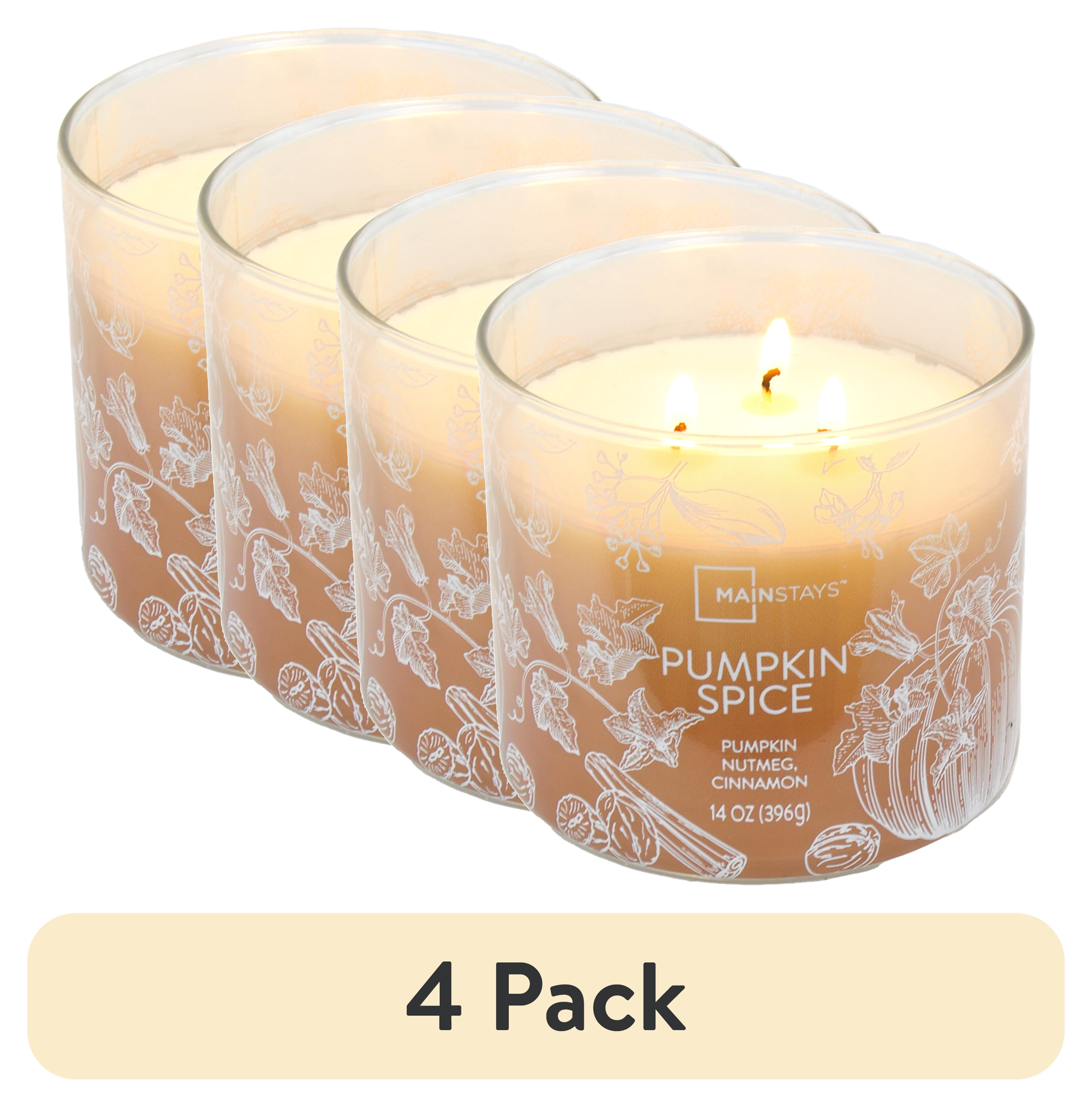 (4 pack) Mainstays Pumpkin Spice Scented Candle, 3-Wick Ombre Wrapped, 14 oz
