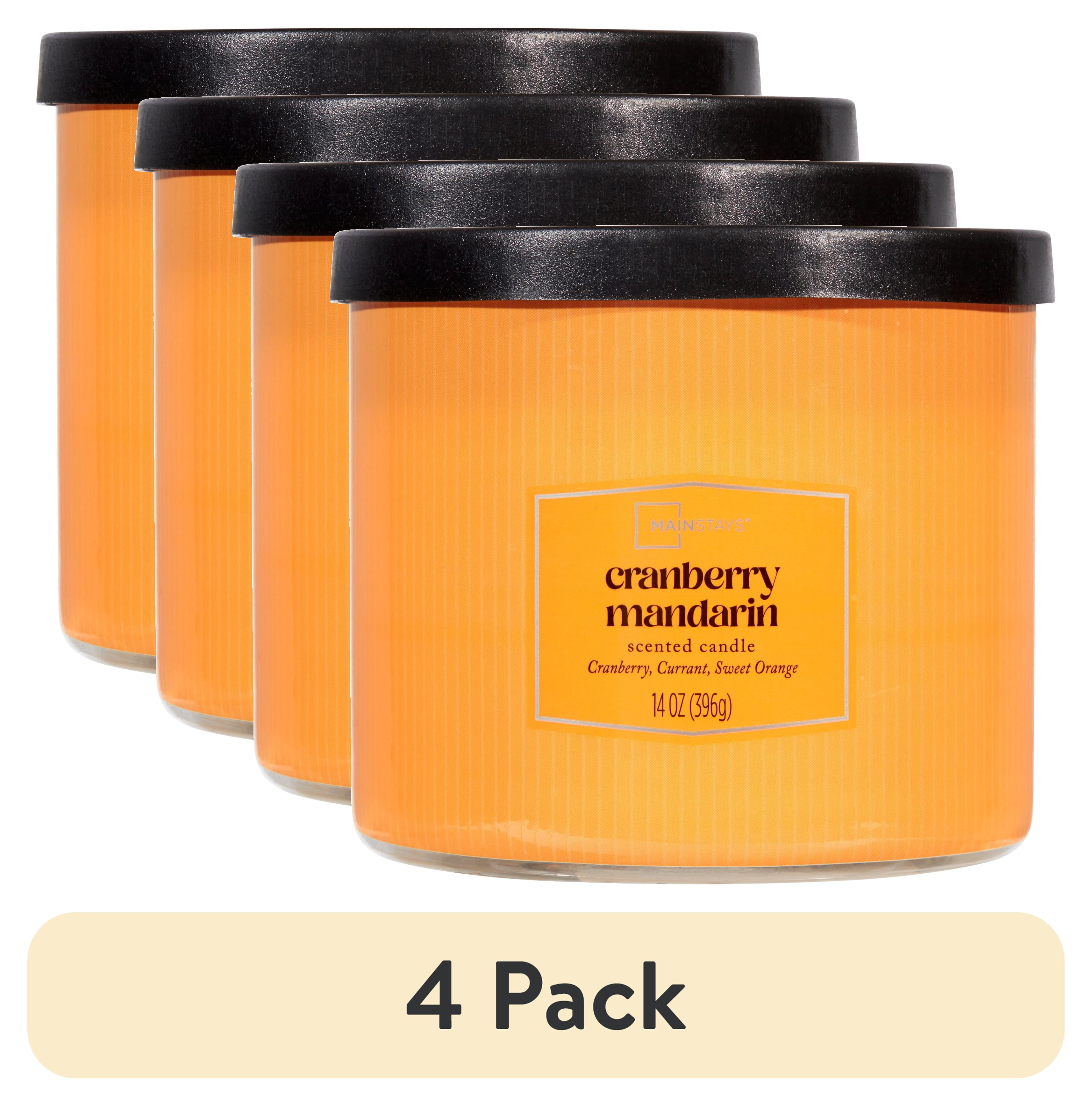 (4 pack) Mainstays 3-Wick Textured Wrapped Cranberry Mandarin Scented Candle, 14 oz