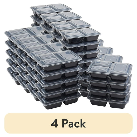 (4 pack) Mainstays 30 Piece 3 Compartment Meal Prep Food Storage Containers