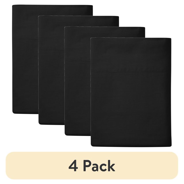 (4 pack) Mainstays Easy Care Solid Rich-Black CVC Cotton Blend Fitted Sheet, Full