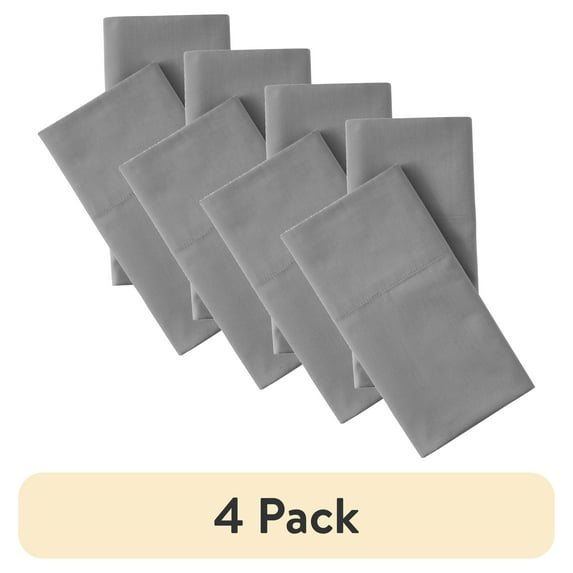 (4 pack) Mainstays, 300 Thread Count, Cotton Blend, Percale, Easy Care, Adult / Teen, 2 Pillowcases, Soothing Gray, Standard/Queen