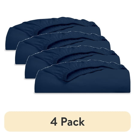 (4 pack) Mainstays 300 Thread Count Easy Care Percale Fitted Sheet, Blue Cove, Full
