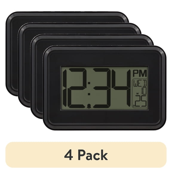 (4 pack) Mainstays 4.90" Digital Table and Wall Clock with 12-Hour Display and Alarm