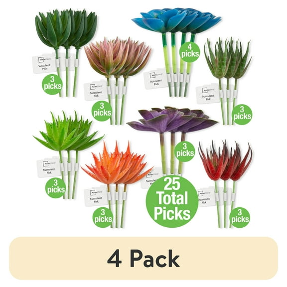 (4 pack) Mainstays 4" Artificial Multicolor Mini Succulent Picks, 25pk