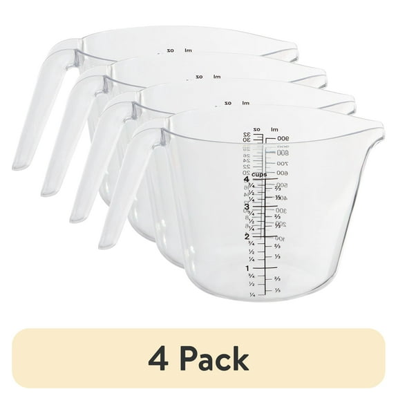 (4 pack) Mainstays 4-Cup Large Spout Plastic Measuring Cup, 32 oz, Clear