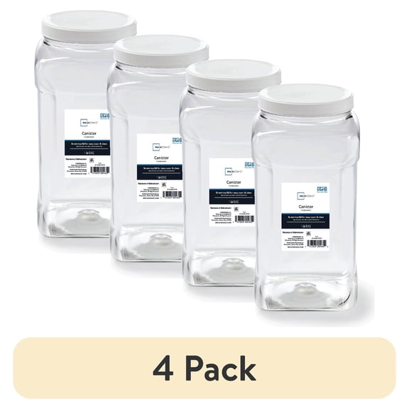 (4 pack) (4 pack) Mainstays 4-Quart Clear Plastic Canister with White Twist-Top Lid (1 Each) 5.83" x 5.16" x 10.20", Well Suited to Pantry Organization and Food Storage