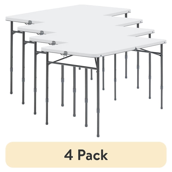 (4 pack) (4 pack) Mainstays 4 ft Adjustable Height Fold-in-Half Centerfold Folding Table, White