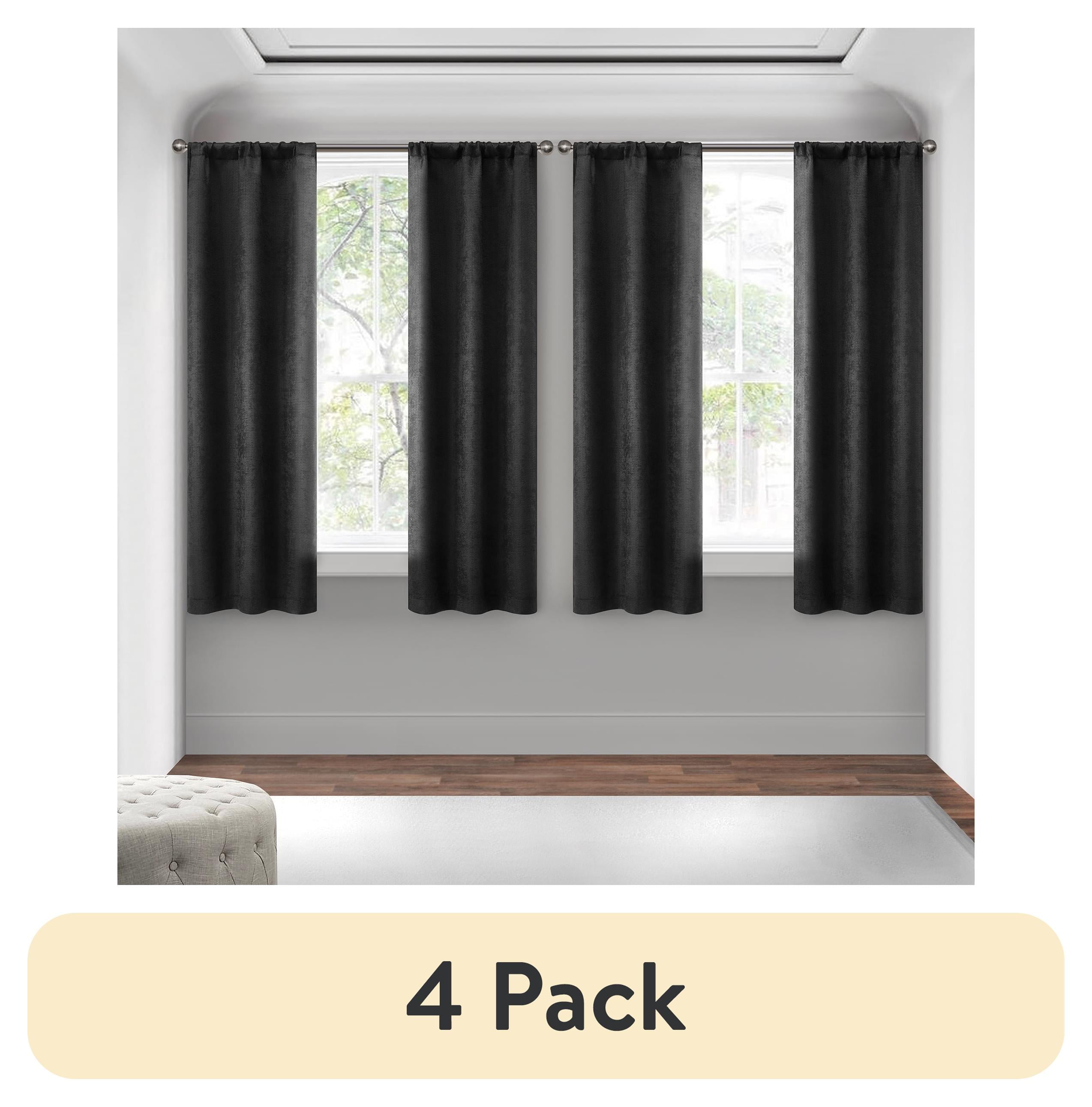 (4 pack) Mainstays 4 of a Kind Blackout Curtain Panels, Set of 4, Black, 28" W x 63" L