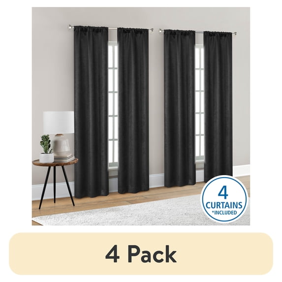 (4 pack) Mainstays 4 of a Kind Blackout Curtain Panels Set, 4 Panels, Black, 28 in W x 84 in L Each