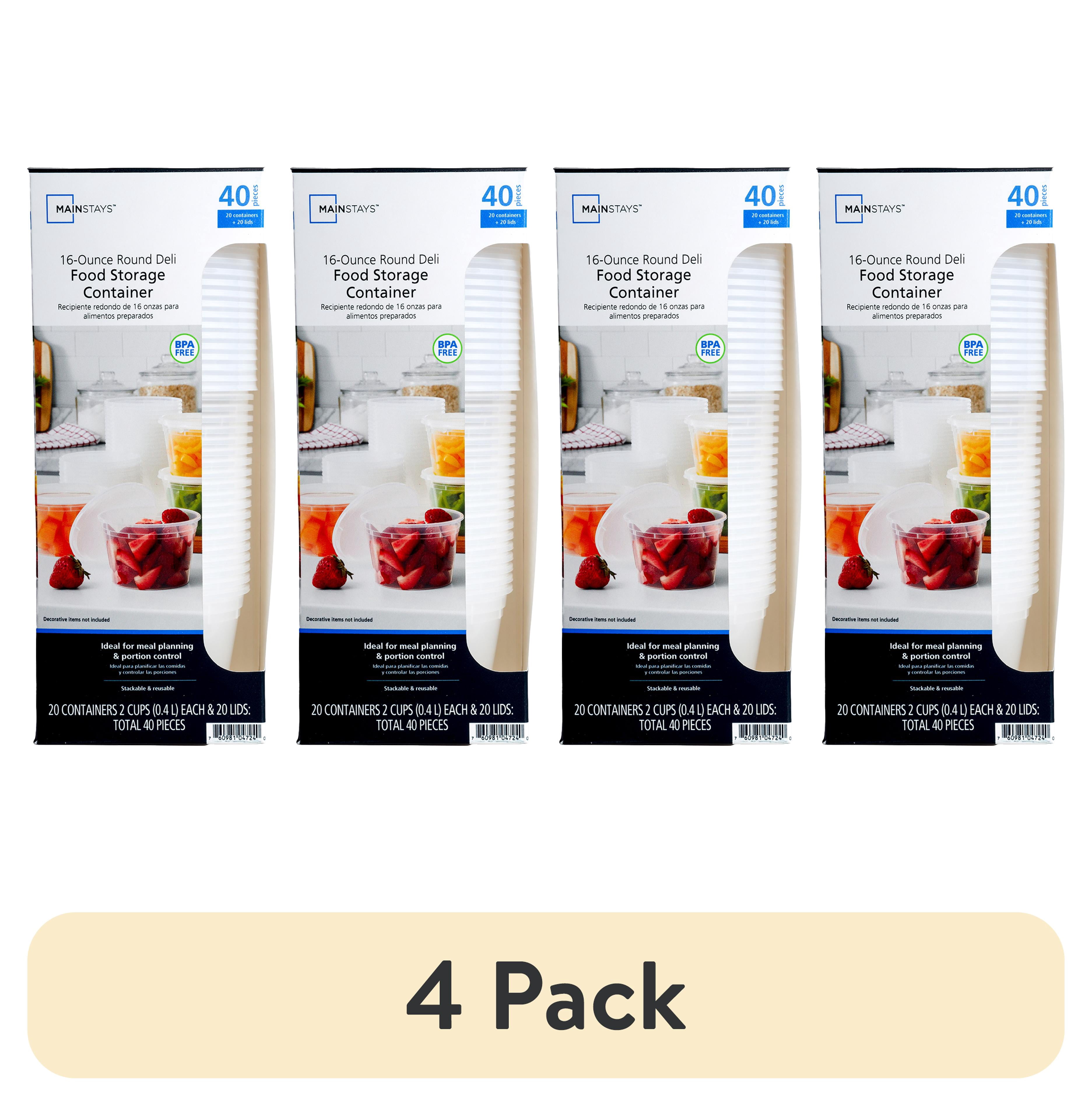 (4 pack) Mainstays 40 Piece 16oz Plastic Deli Container, Ideal Use for Meal Prep and Batch Cooking