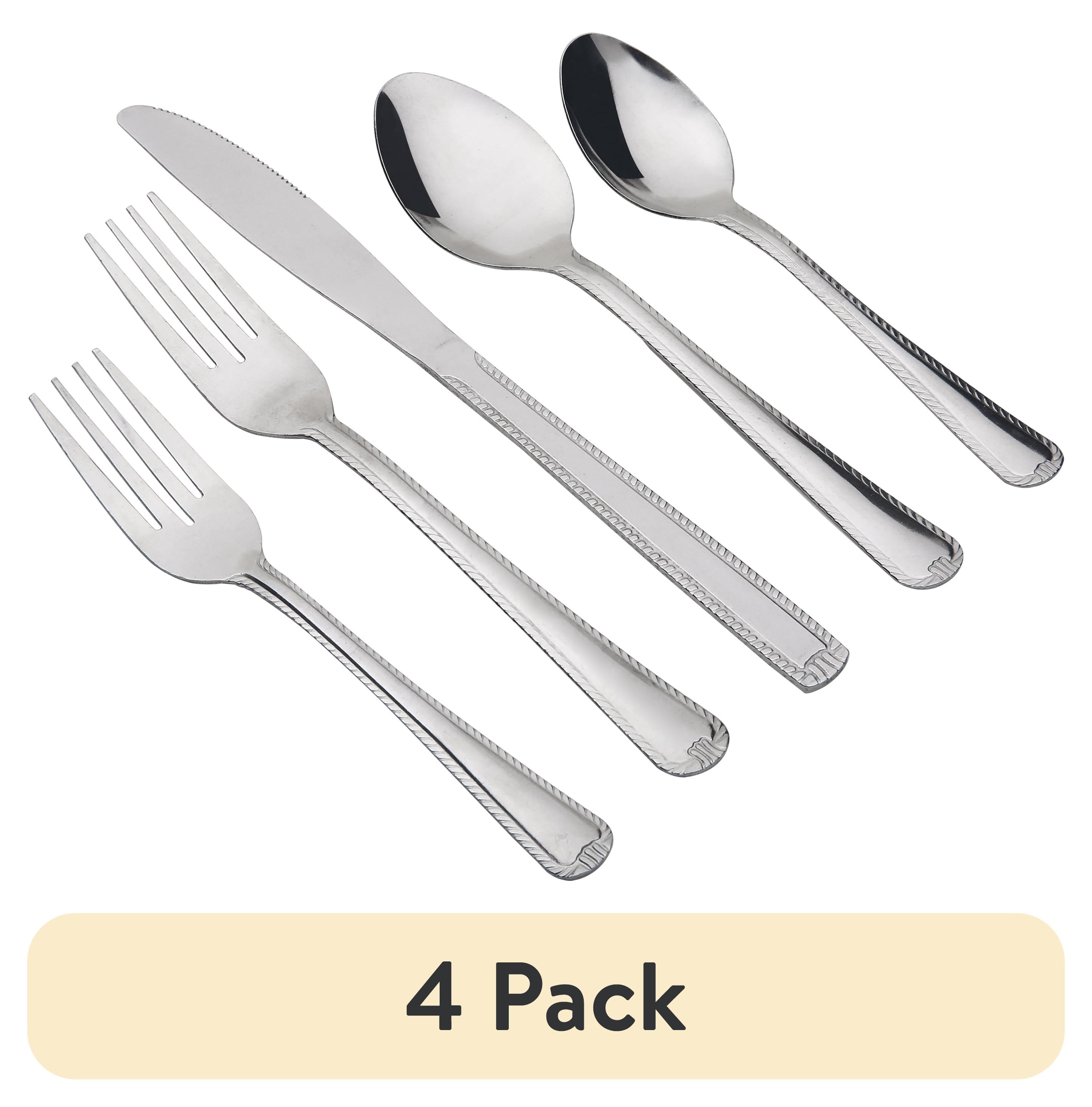 Silverware Pack (4 pack) Mainstays 49-piece Lace Stainless Steel Flatware Set with Tray ...