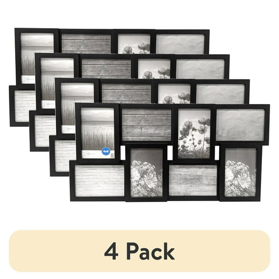 (4 pack) Mainstays 4x6 8-Opening Linear Gallery Collage Picture Frame, Black