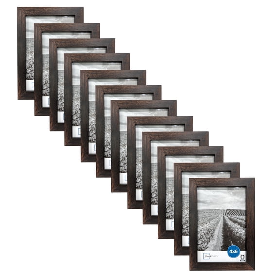 (4 pack) Mainstays  4x6 Picture Frame  Brown Gallery Linear Program Tabletop & Wall Photo Frame, Set of 3