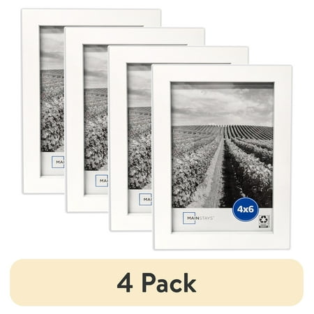 (1 pack) Mainstays - 4x6 Picture Frame - White Gallery Linear Program Tabletop & Wall Photo Frame