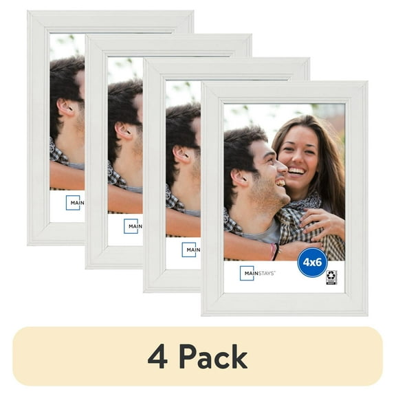 (4 pack) Mainstays 4'' x 6'' Step White Basic Tabletop Picture Frame