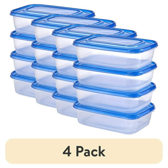 (4 pack) Mainstays Semi Durable Square 5.2cup Plastic Food Storage Container, Made for Family Meals for Easy Serving and Storing