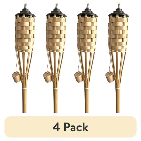 (4 pack) Mainstays Bamboo Lawn & Garden Torch - 57 Inch | Made From Real Bamboo | Fiberglass Wick | Outdoor Use Only