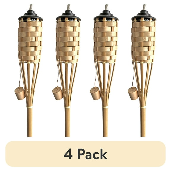 (4 pack) Mainstays Bamboo Lawn & Garden Torch - 57 Inch | Made From Real Bamboo | Fiberglass Wick | Outdoor Use Only