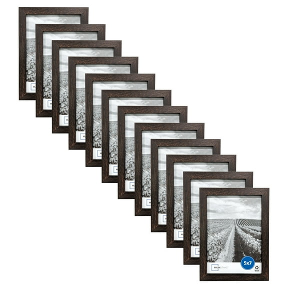 (4 pack) Mainstays - 5x7 Picture Frame - Brown Gallery Linear Program Tabletop & Wall Photo Frame, Set of 3
