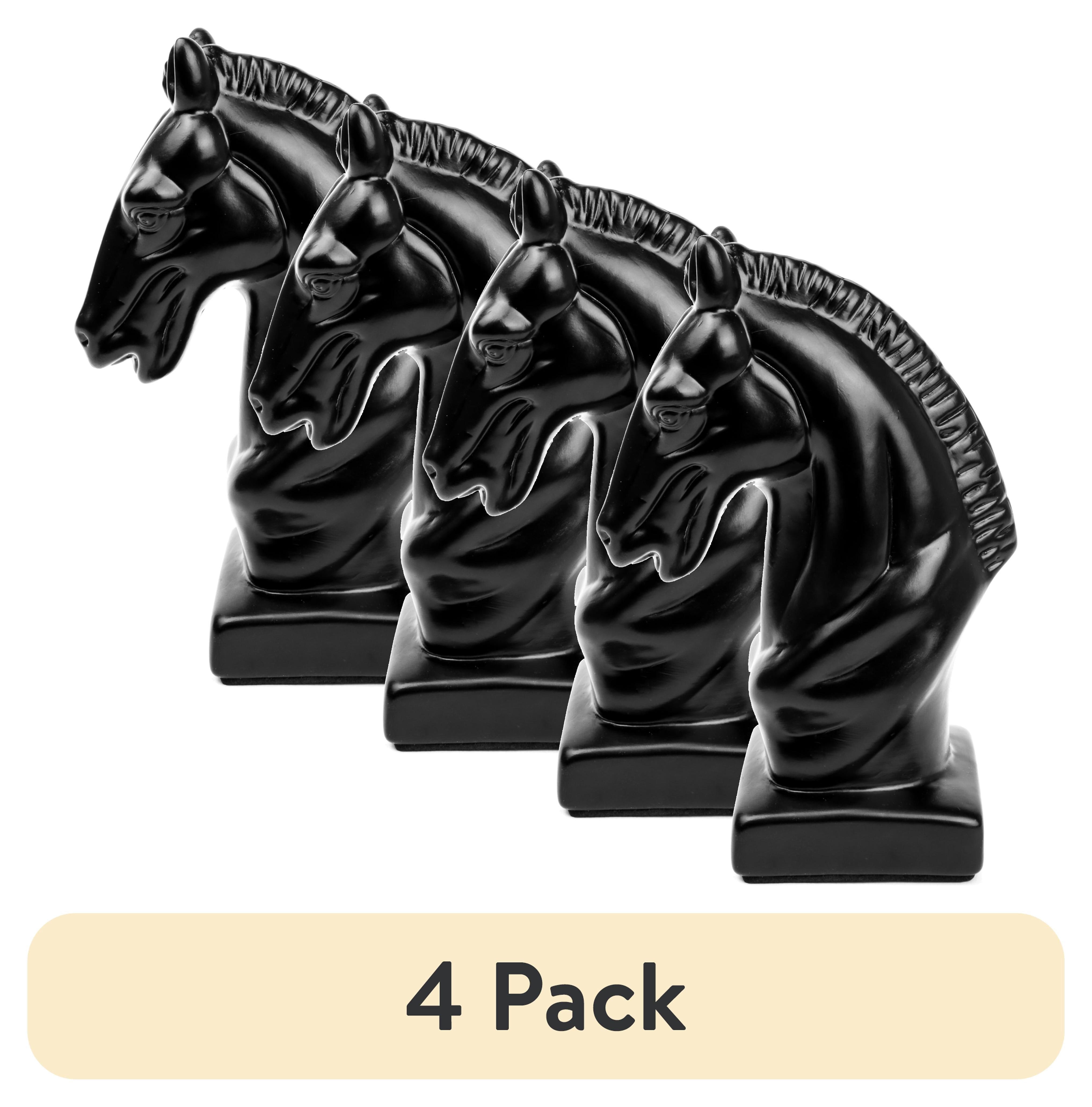 (4 pack) Mainstays 6.7"  Glossy Black Horse Ceramic Decorative Figurine Statue Table Decor Animal Sculpture