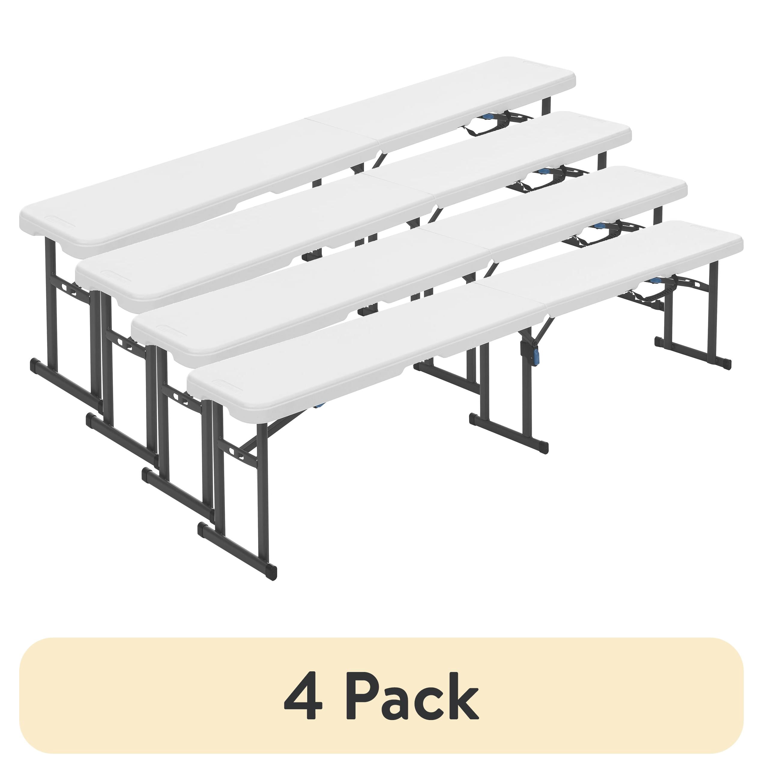 (4 pack) Mainstays 6' Centerfold Bench, Steel Frame, Indoor Outdoor, Includes Carry Handle, White