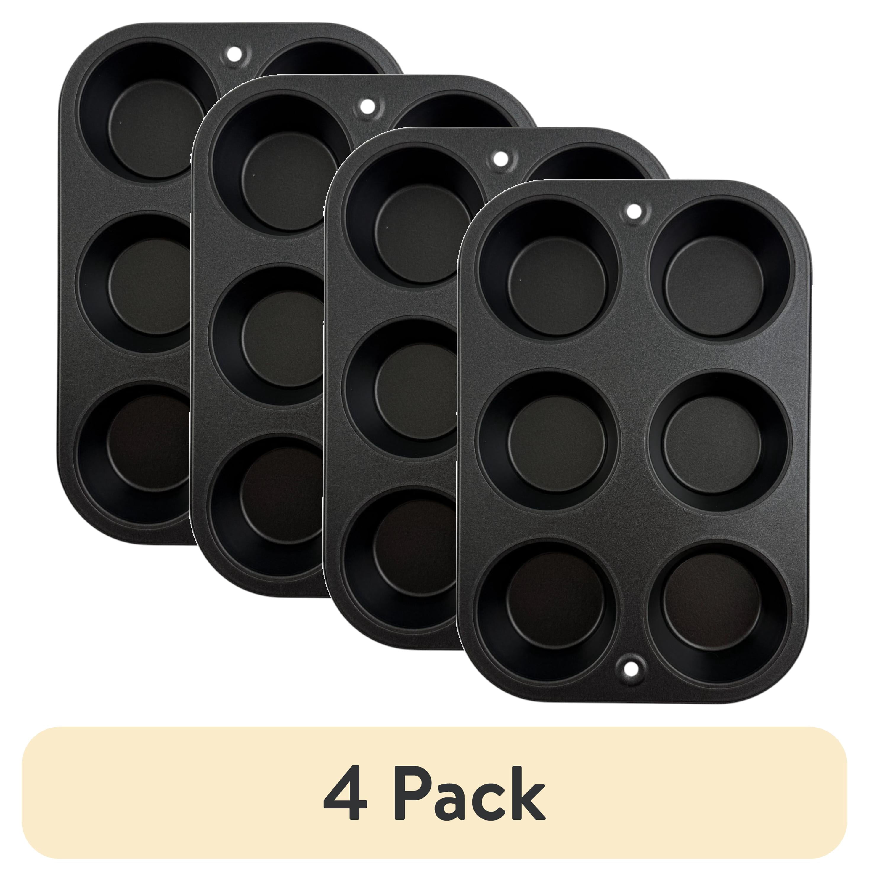 (4 pack) Mainstays 6-Cup Nonstick Steel Muffin Pan, 2.9" Cup, Gray, 1 Count