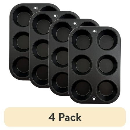 (4 pack) Mainstays 6-Cup Nonstick Steel Muffin Pan, 2.9" Cup, Gray, 1 Count