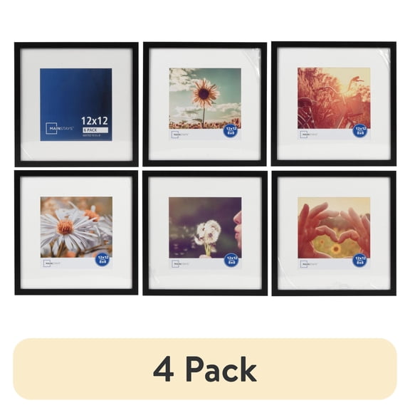 (4 pack) Mainstays 8x8 Matted Black Picture Frame Set of 6 for Gallery Wall Photos