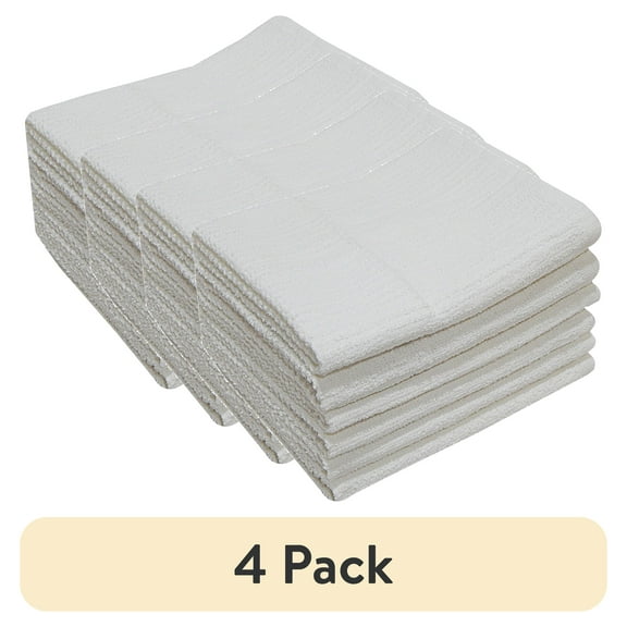 (4 pack) Mainstays 6-Piece Bar Mop Kitchen Towel Set, White