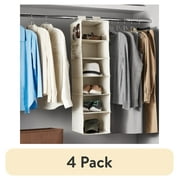 (4 pack) Mainstays Canvas 6-Shelf Hanging Closet Organizer for Shoes and Clothes, Beige