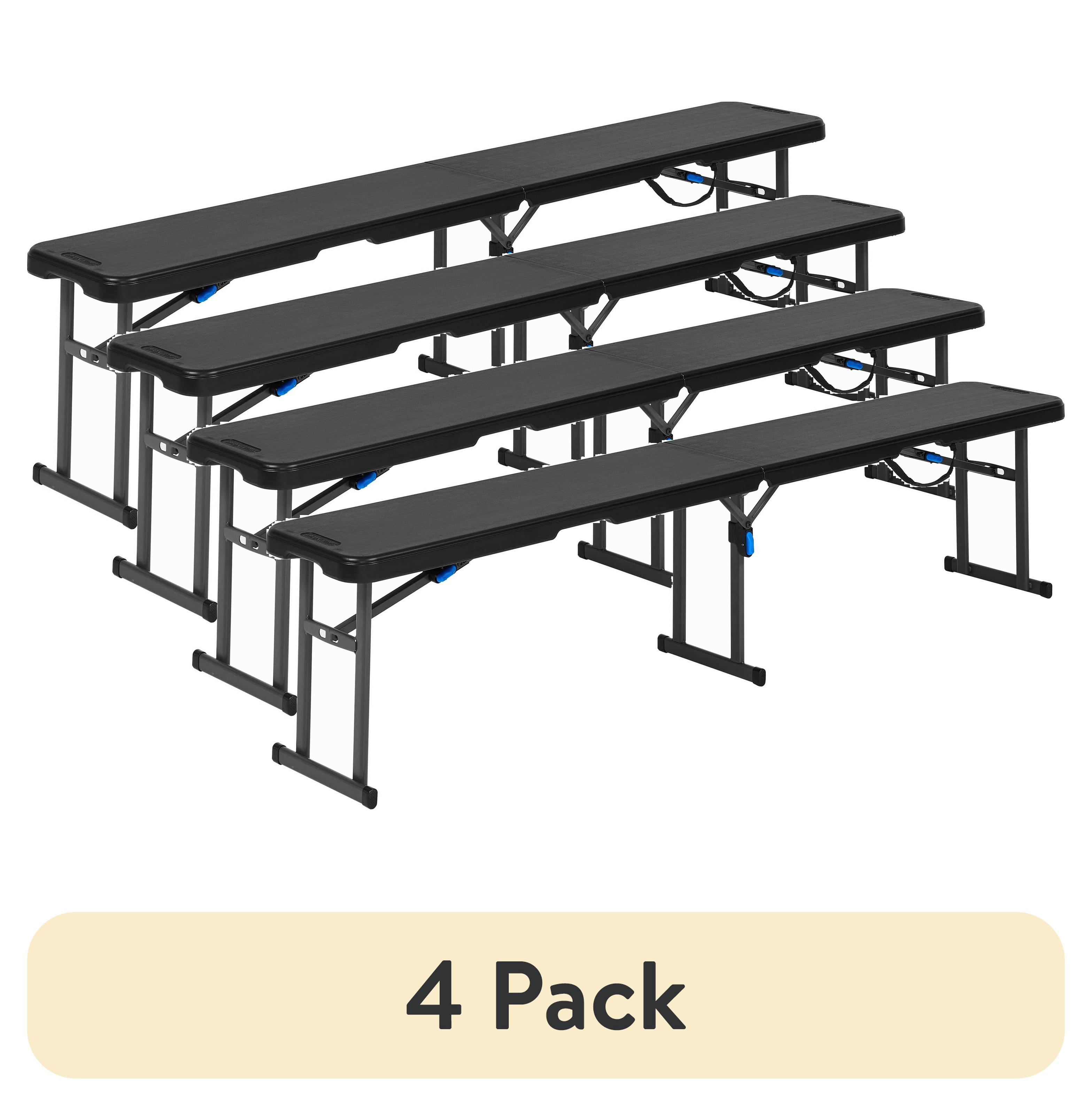 (4 pack) Mainstays 6 ft Fold-in-Half Bench with Carrying Handle, Steel Frame, Black