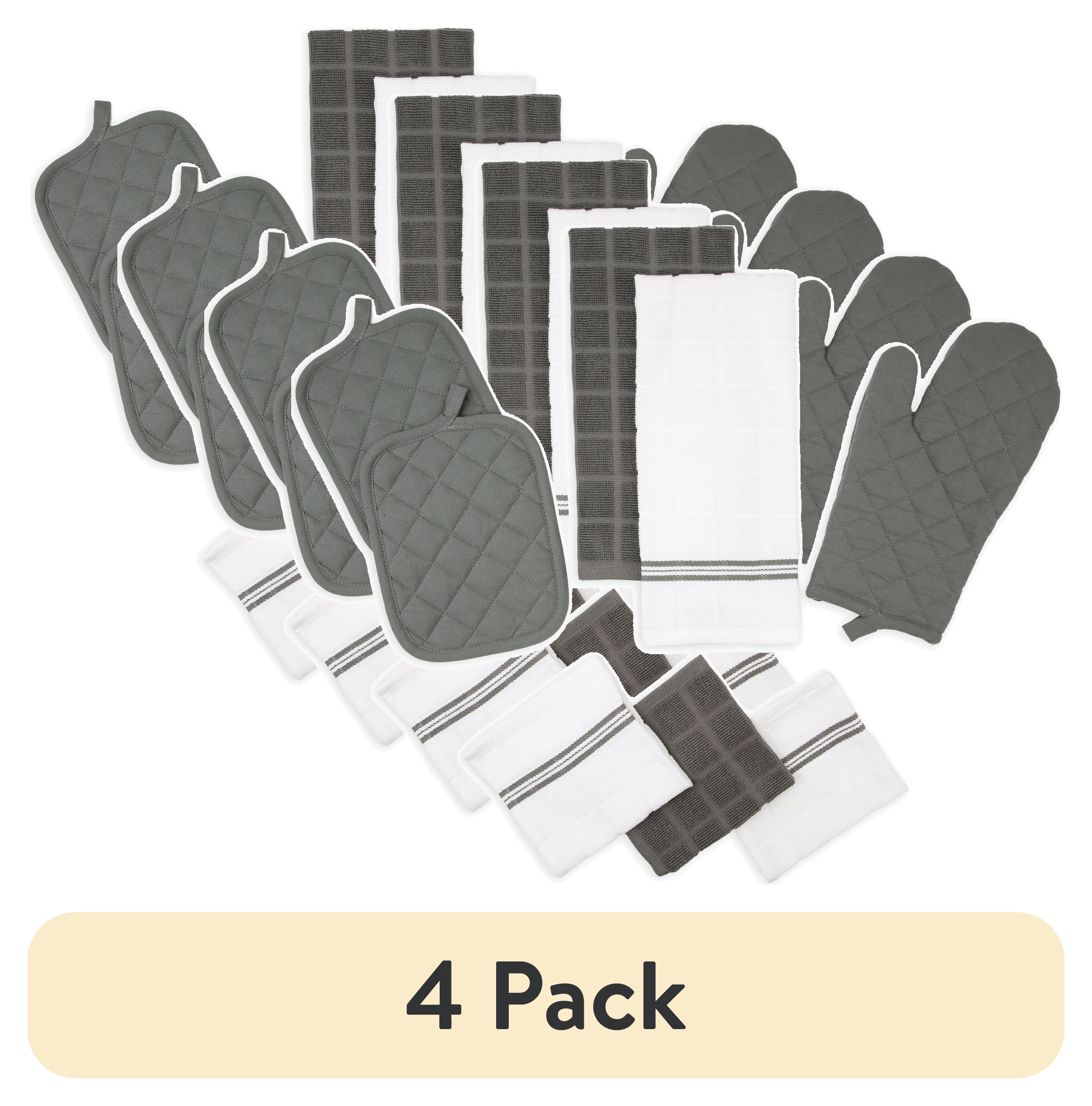 (4 pack) Mainstays 8-Piece Cotton Kitchen Towel, Dishcloth, Oven Mitt, and Pot Holder Set, Gray
