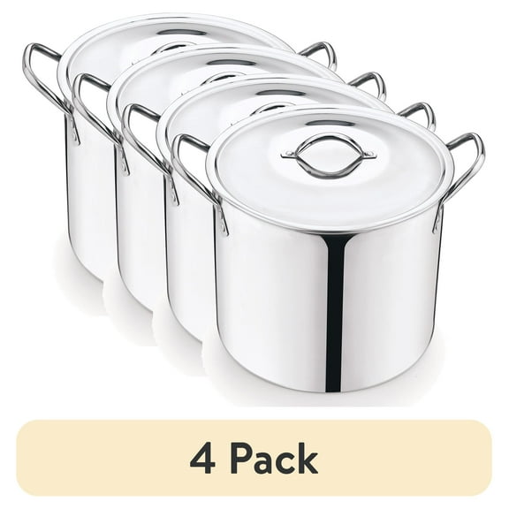 (4 pack) Mainstays 8-Qt Stainless Steel Stock Pot with Stainless Steel Lid